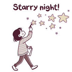 Child Drawing Stars Under the Night Sky with Magical Imagination and Joyful Expression