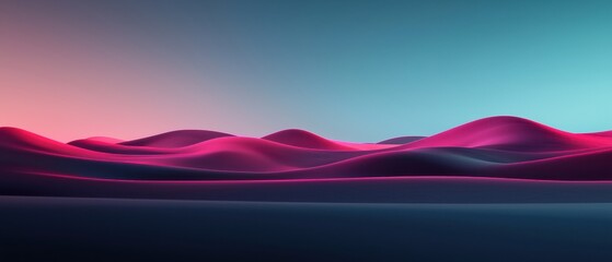 A serene landscape with flowing, undulating hills in shades of pink and blue, creating a tranquil and dreamlike atmosphere.