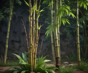 Bamboo shoots sprouting from a stalk in the garden , spring, nature, plant growth