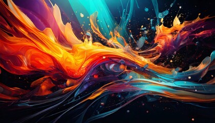 Colorful abstract wave painting splashing with vibrant colors