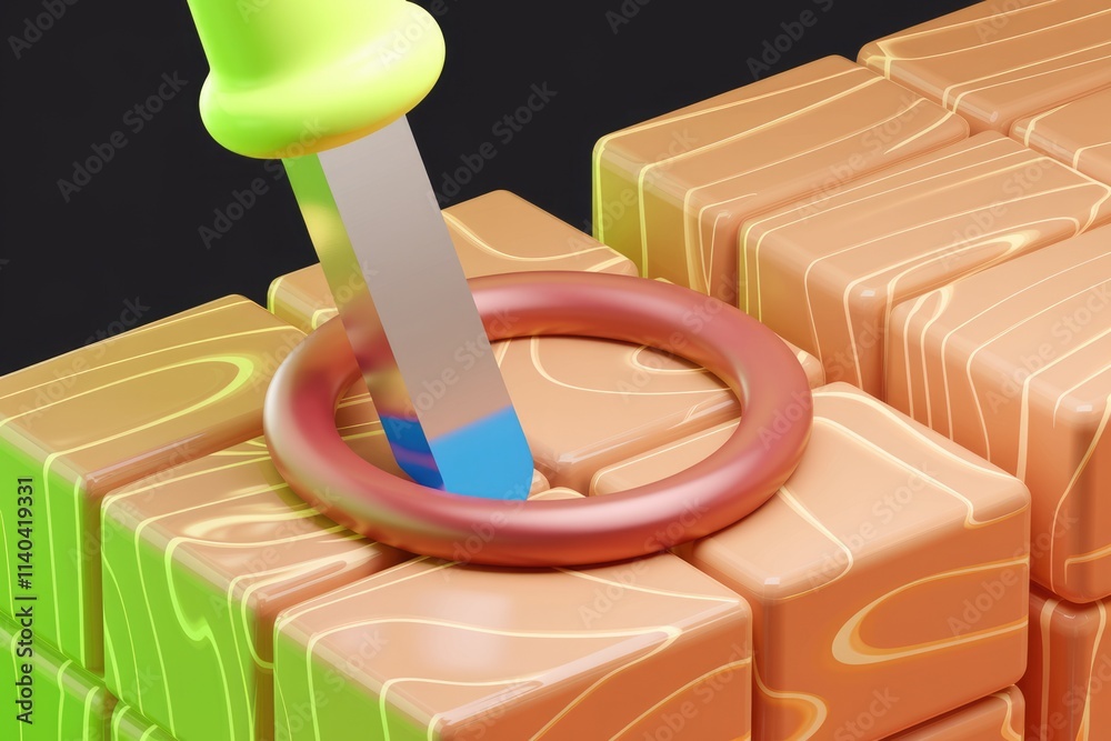 Poster A 3D rendering of a screwdriver inserting into a wooden block with a ring.