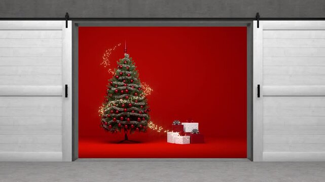 abstract christmas tree with fairy lights effect - 3D rendering 4K