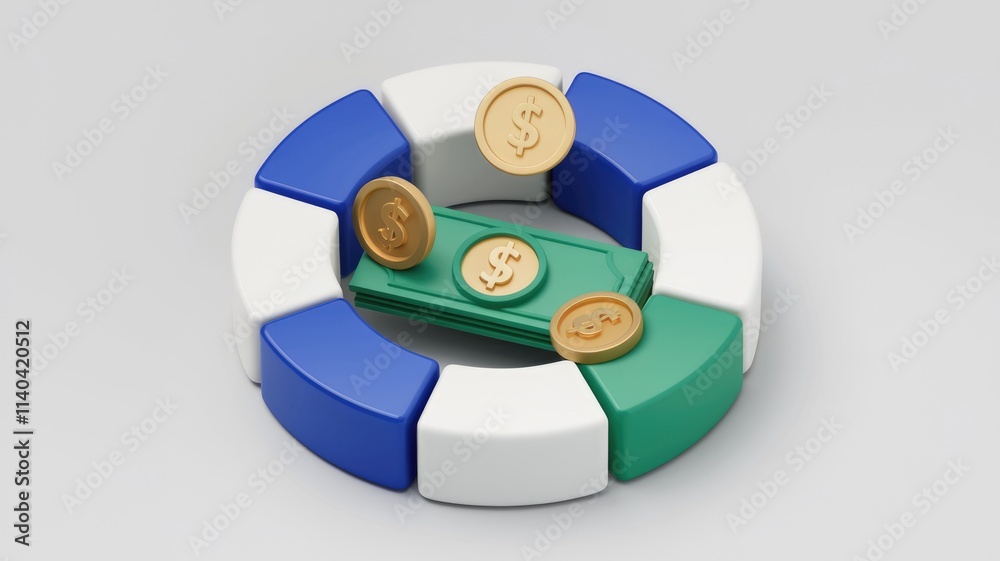 Poster 3d circular chart symbolizing financial growth and investment strategies.