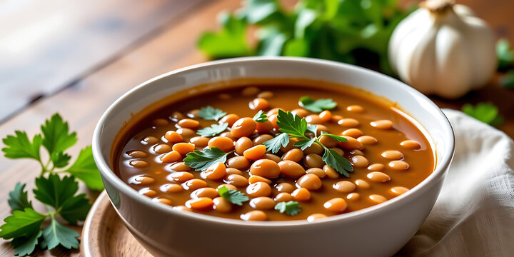 Lentil Soup - A hearty comforting lentil soup cooked with cumin garlic and fresh coriander. backdrop background digital art crisp oilpinting minimalist sharp details funny background copyspace