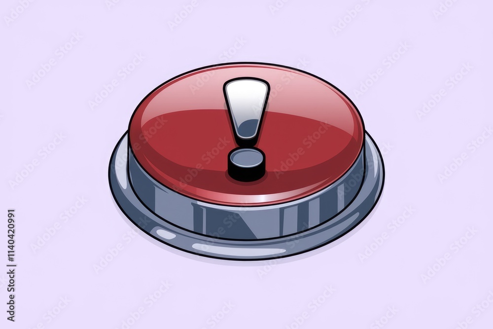 Poster A red button with an exclamation mark  signifying alert or warning.