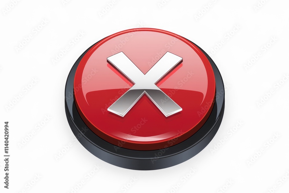 Fototapete a red button with a metallic x signifying cancellation denial or rejection.