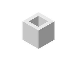 Cube logo, geometric vector design. Box logotype company, trendy tech emblem in pixel style.