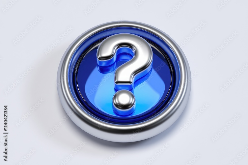 Aufkleber a 3d rendered metallic question mark button blue lit symbolizes inquiry help or faq.