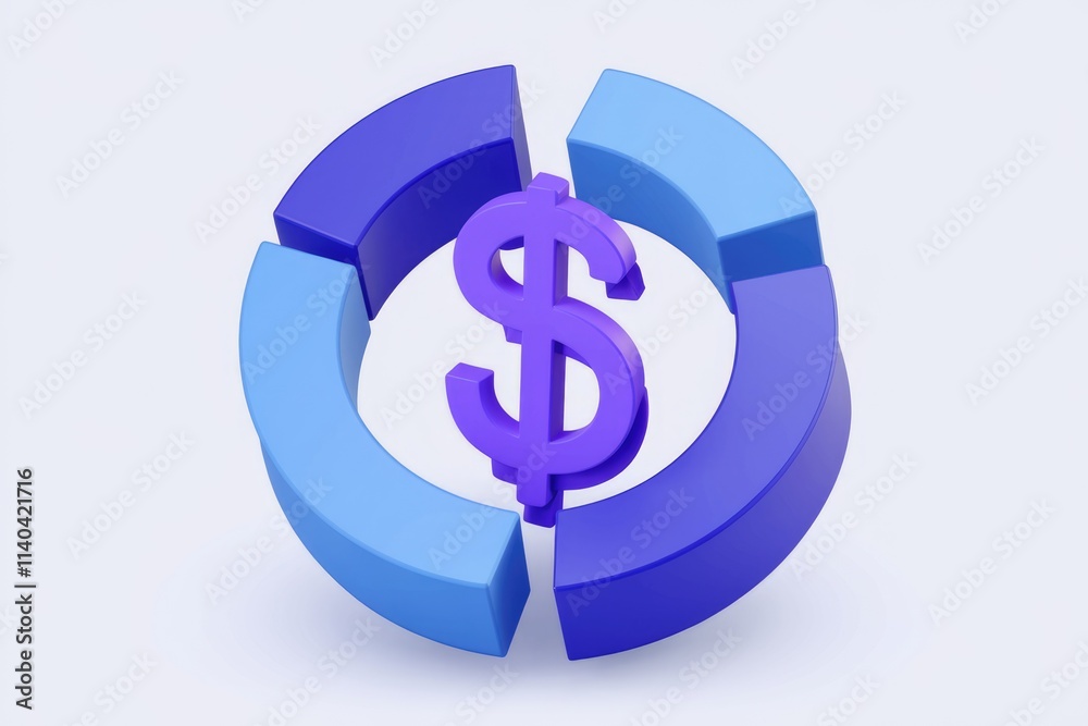 Aufkleber 3D render of a dollar sign in the center of a circular graph representing financial data and growth.