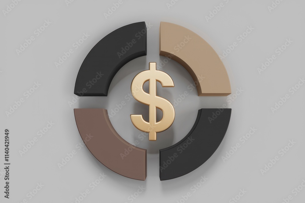 Poster gold dollar sign in a segmented circle representing financial sectors or budget allocation.