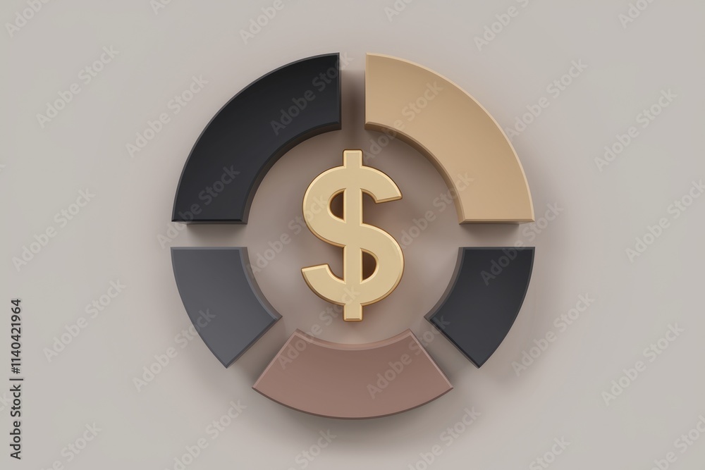 Aufkleber golden dollar sign in pie chart for financial data visualization.