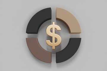 Obraz premium Gold dollar sign in a segmented circle representing financial sectors or budget allocation.