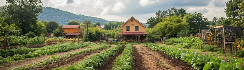 A community garden with fresh vegetables, promoting local health