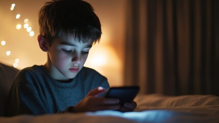 Youth Engaged with Mobile Device in Dim Lighting
