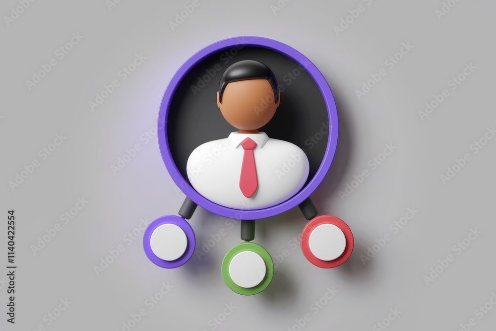 Poster 3D rendering of businessman profile with networking connections.