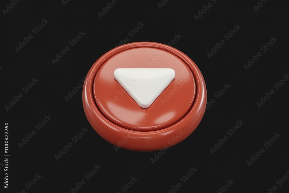 Poster A 3D rendered image of a downward pointing white triangle button on a red circular base.