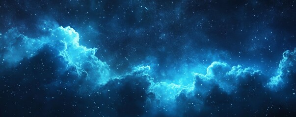 Fototapeta premium Beautiful Sky with Aurora and Stars. Blue Northern Lights Wallpaper with copy-space.