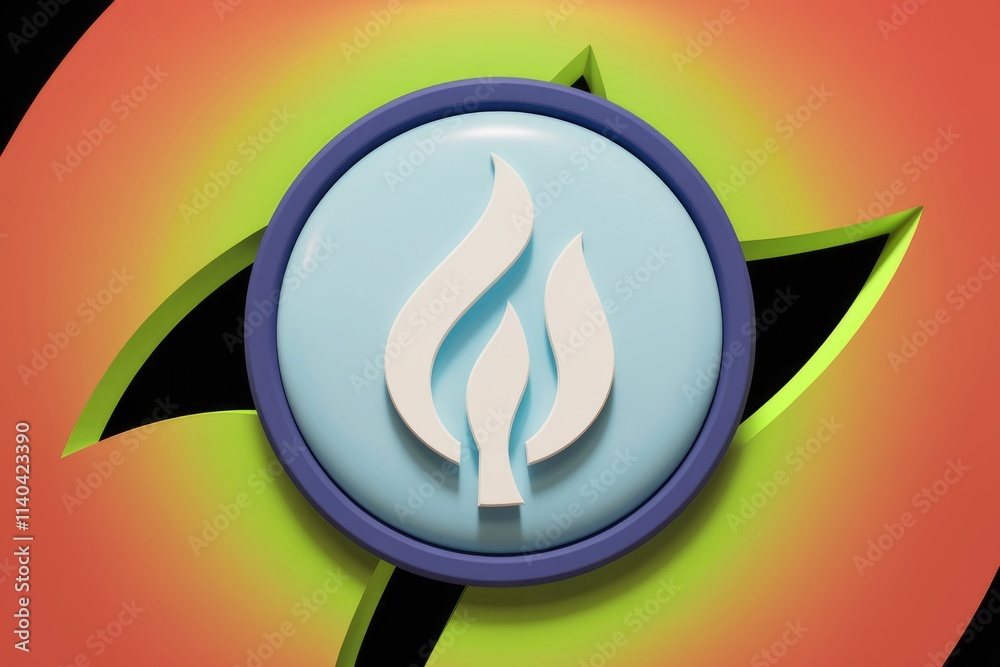 Poster Abstract 3D flame symbol in circular badge on gradient.