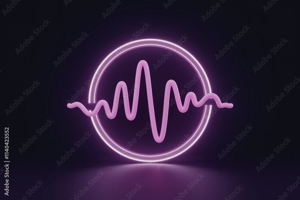 Poster Neon pink waveform inside a circle  representing sound waves or audio frequency.