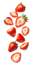 Fresh strawberries falling png isolated on transparent background