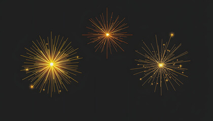 Fototapeta premium Realistic modern illustration set of golden flare burst with beams. Magic shiny neon shimmer strip with sparkle on transparent background, one line art, with white tones