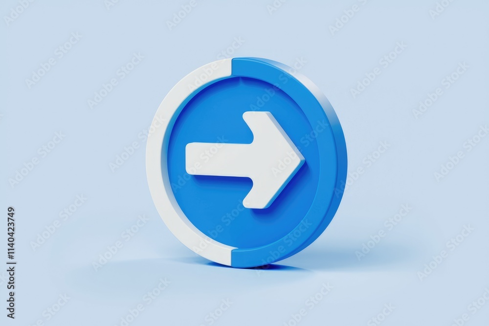 Poster a 3d rendering of a circular blue and white right arrow icon.