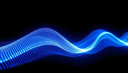 Futuristic glowing wave. The concept of big data. Network connection. Cybernetics. Abstract dark background of blue dots forming a wave. 3d rendering, photo, with white tones