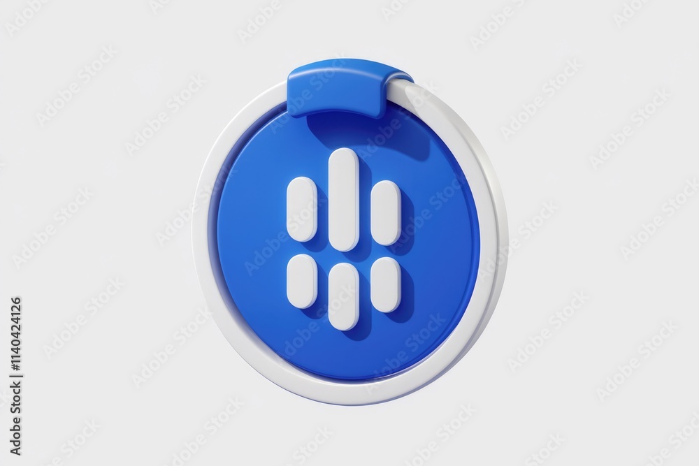 Aufkleber 3D render of a blue circular emblem with white minimalist design elements.