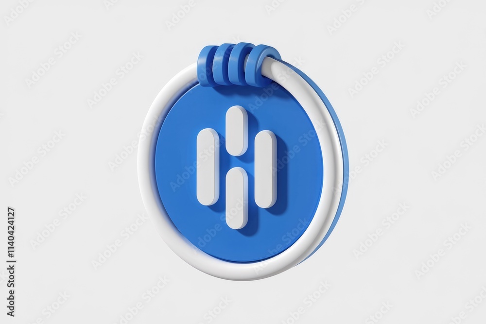 Poster 3D render of a blue circle with white capsules inside  symbolizing data connection and network.
