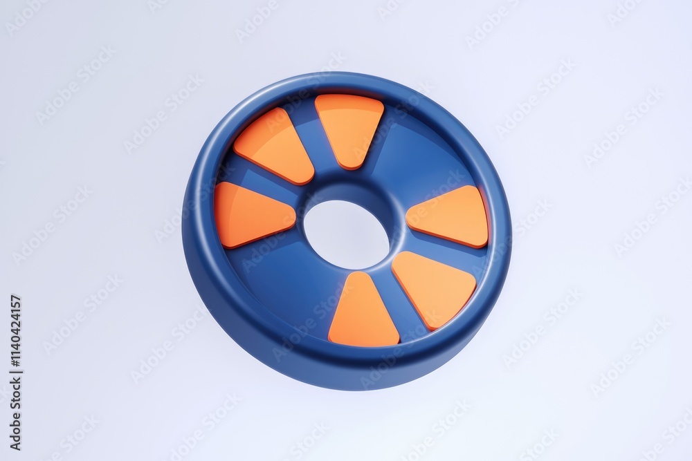 Poster Abstract 3D rendering of a blue circular object with six orange segments.
