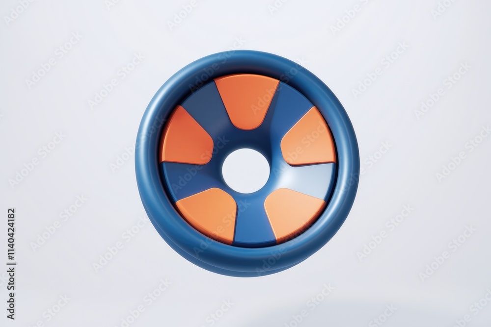 Fototapete Abstract 3D render of a circular object with a blue frame and orange segments.