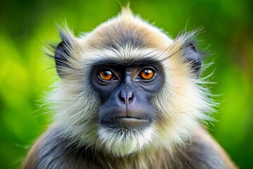 Fototapeta premium Gray Langur Monkey Portrait Photography: Stunning Wildlife Images, Close-Up Shots, Nature Photography
