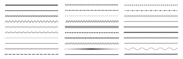 Lines, waves, zigzag, borders.  Geometric vintage line collection. Doodle design. Vector illustration