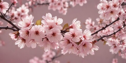 Naklejka premium delicate cherry blossom branches with intricate leaf shapes and soft pink hues, blossom foliage, floral arrangement