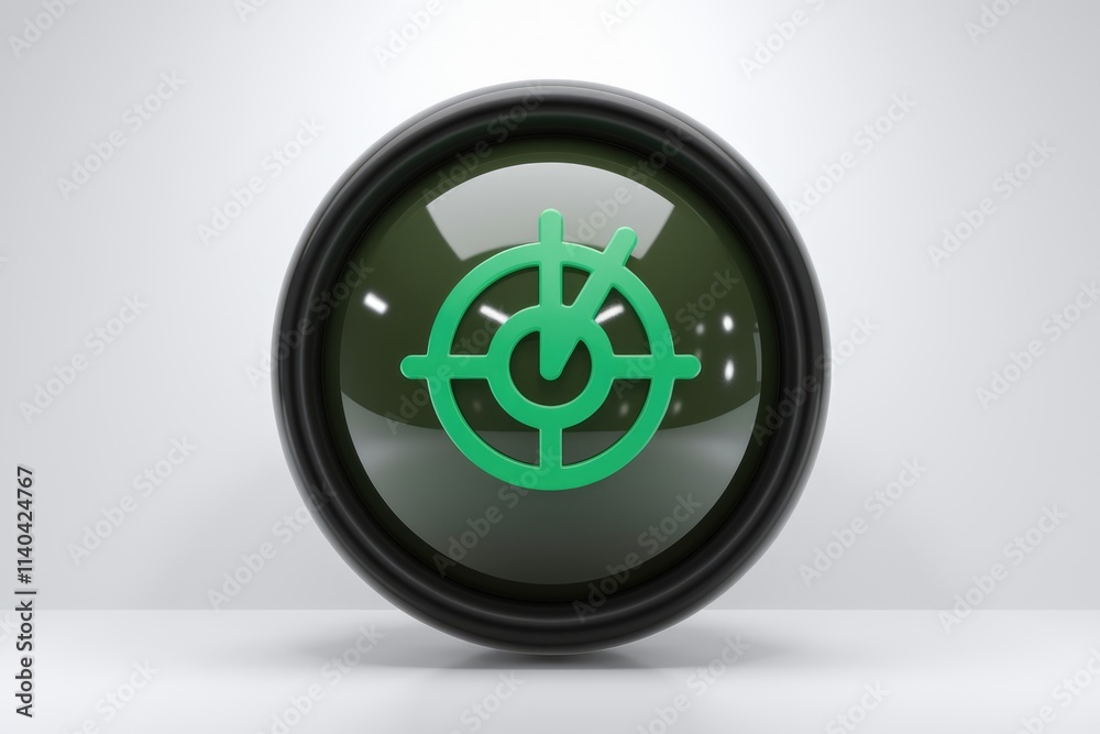 Poster 3d icon of target with checkmark symbolizes goal achievement.