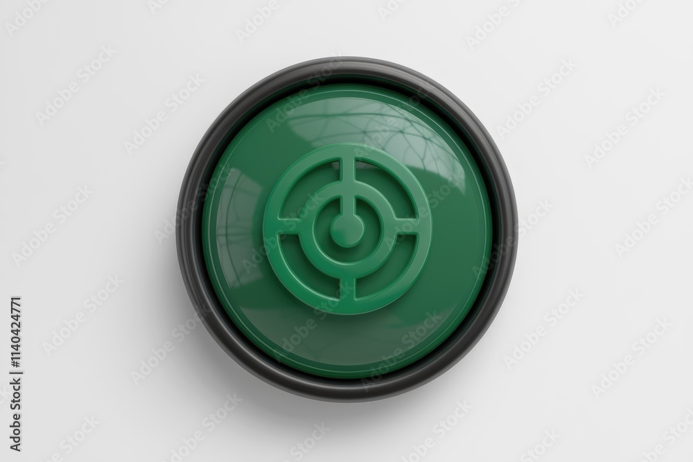 Poster A green circular button with a concentric circle target icon  symbolizing aim and focus.