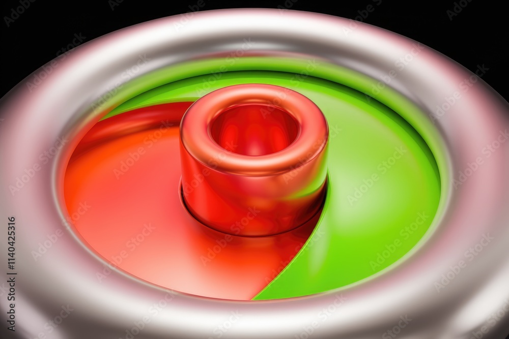 Poster abstract 3d circles in red green silver with metallic sheen.