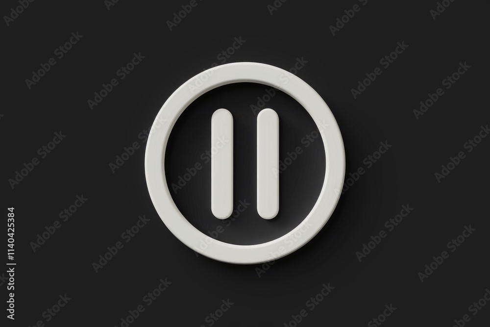 Poster Minimalist pause button icon with parallel bars on dark background.