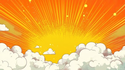 Comic Book Style Sunrise with White Clouds
