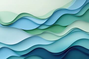 Abstract blue and green wavy layers, dynamic flow.