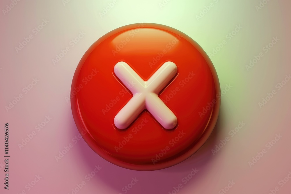Fototapete a red glossy button with a prominent white 'x' signifying cancel error or no.