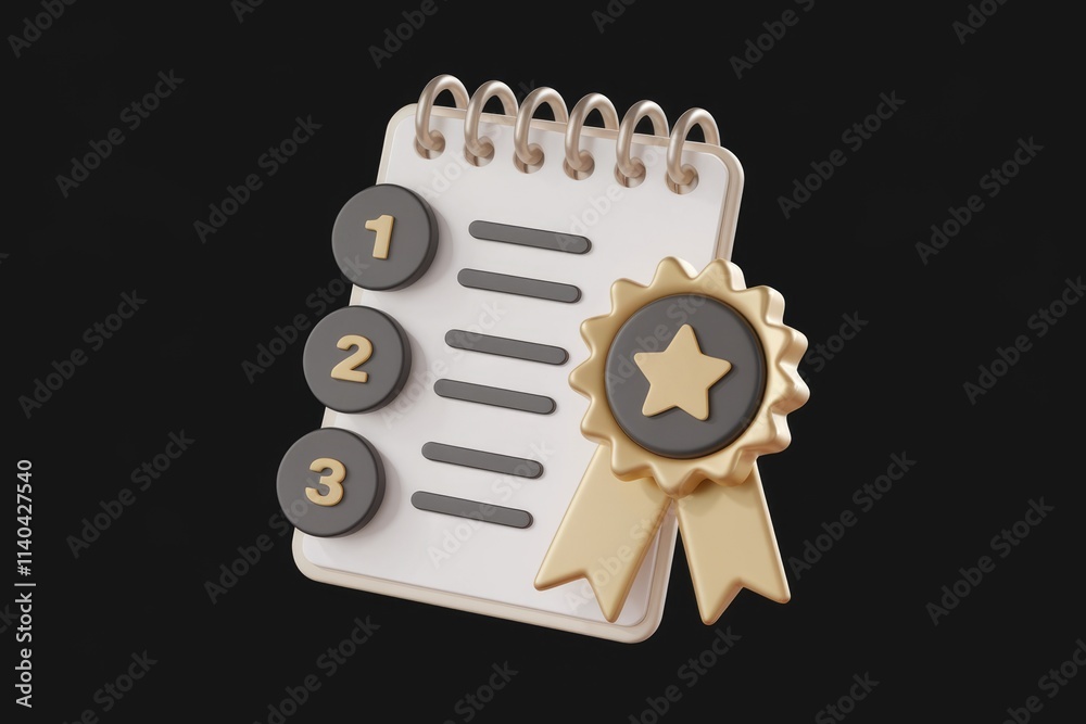 Leinwandbilder 3d rendered checklist notepad with a gold award symbolizing achievement and top performance.