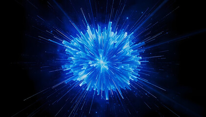 Fototapeta premium 3D rendering, abstract cosmic explosion shockwave blue energy on black background, dramatic atmosphere, with white tones
