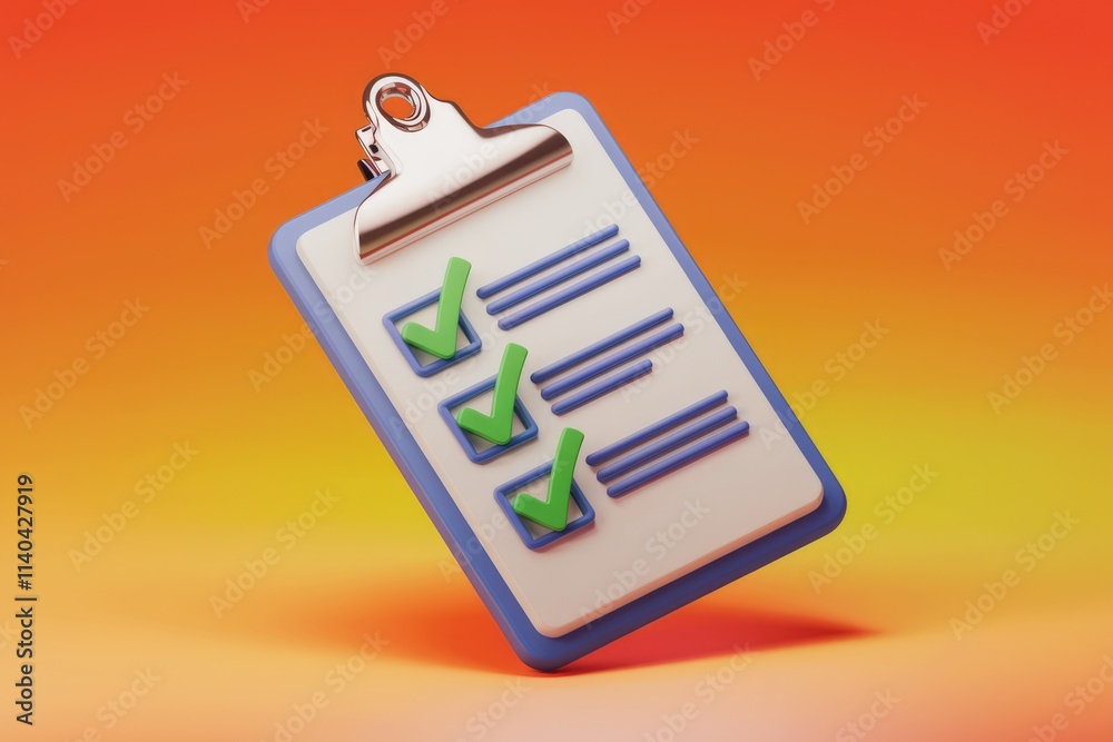 Poster A 3D rendering of a clipboard with checkmarks  symbolizing completed tasks or a checklist.