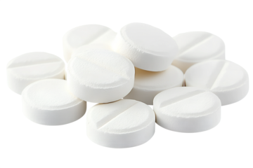Pile of white round pills png isolated on transparent background