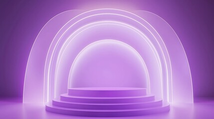 Obraz premium Modern 3D Podium Design with Ample Empty Space in Vibrant Purple Light