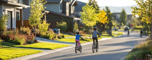 Modern Suburban Housing Estate with Bike Lanes and Green Landscaping