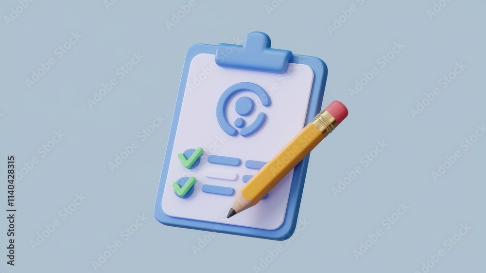 Aufkleber A 3D rendering of a clipboard with checklist and pencil  symbolizing task management and planning.