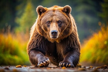 Fototapeta premium Grizzly Bear Attack Images: Shocking Wildlife Encounters, Dangerous Encounters, Grizzly Bear Aggression, Wild Animal Attacks, Bear Safety