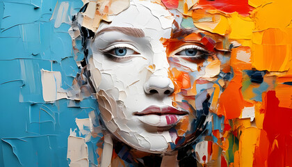 Colourful painting of a woman's face